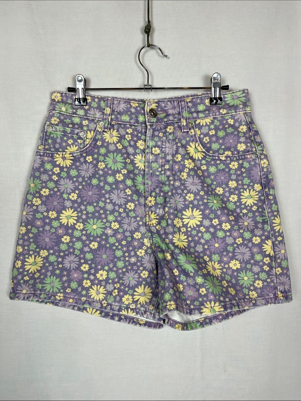 Zara Purple and Floral Pastel Cotton Button Fly Shorts